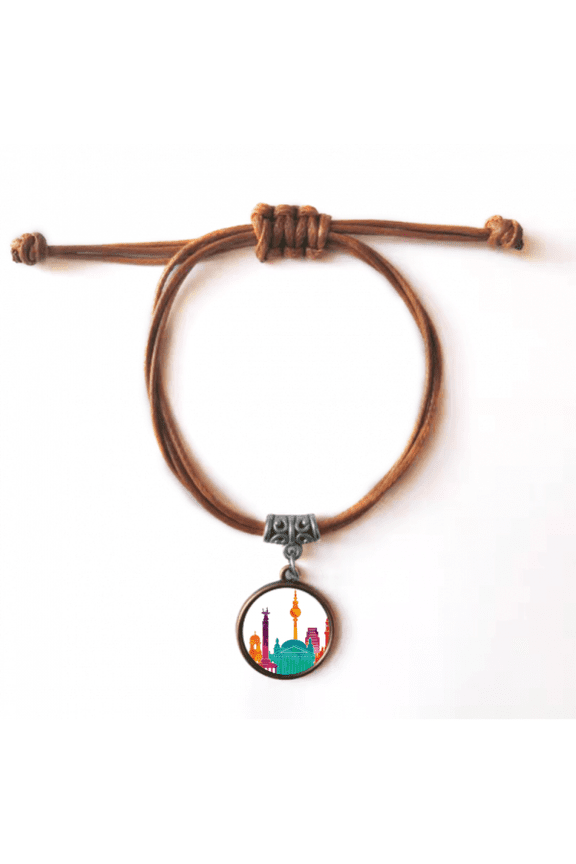 germany famous landmark set bracelet leather hide wristband brown jewelry