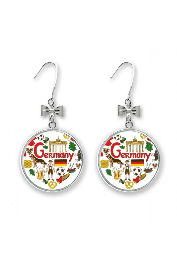 germany love heart landscap national flag bow earrings drop stud pierced hook