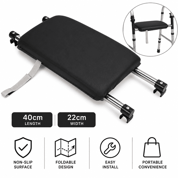 gernie Walker Rest Seat, Universal Seat for Rollator, Load Bearing Attachable Seat for Folding Walker with Non Slip Fixed Buckle, Portable Extra Wide Handicapped Walker Attachable Seat