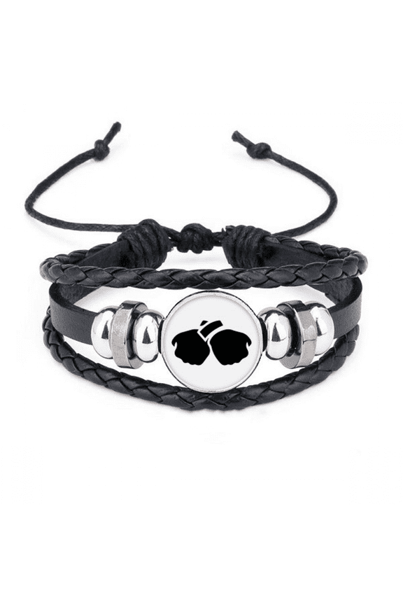 gesture fist outline pattern bracelet braided leather woven wristband