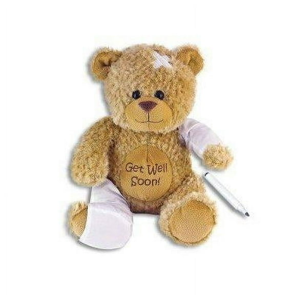 get well soon signature bear with pen ~ adorable 15'' plush~ squeezable huggable cuddly~ broken leg arm cheer ~ illness hurt sickness hospital animal ~