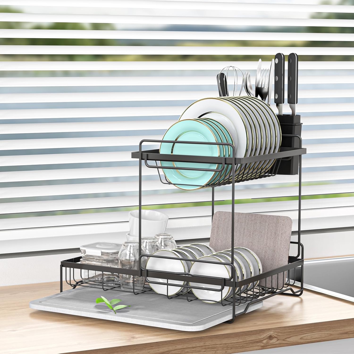 gfaugfyu Dish Drying Rack with Stone Drying Mat Quick-Drying/Stainless ...