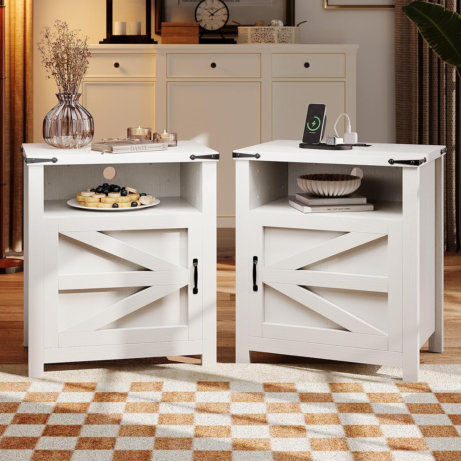 Set of 2 Wooden Nightstand End Table Sofa Table Side Table Rustic Home Modern