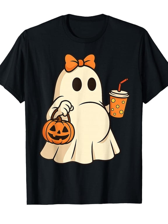 ghost bow pumpkin coffee halloween pregnancy mom mommy dad t shirt