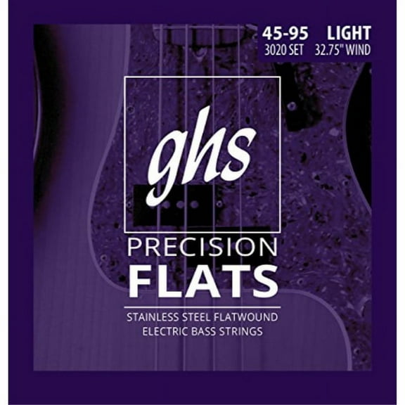 ghs strings short scale 4-string bass precision flats, stainless steel flatwound, 32.75" winding, light (.045.095) (3020)