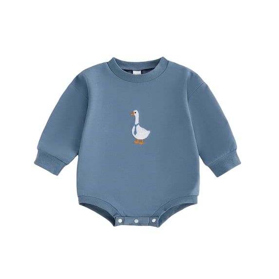 gibobby Baby Boy Girl Sweatshirt Romper Long Sleeve Bubble Bodysuit Baby Goose Clothes Fall Ideal for Farm Animal Birthday Outfit Daliywear(Blue,6-12 Months)