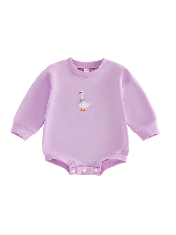 Baby Boy Girl Sweatshirt Romper Long Sleeve Bubble Bodysuit Baby Goose Clothes Fall Ideal for Farm Animal Birthday Outfit Daliywear(Purple,12-18 Months)