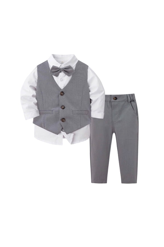 Baby Boys Gentleman Bowtie Formal Outfit Suits Tuxedo Vest Wedding Party Suit (Grey,9-12 Months)
