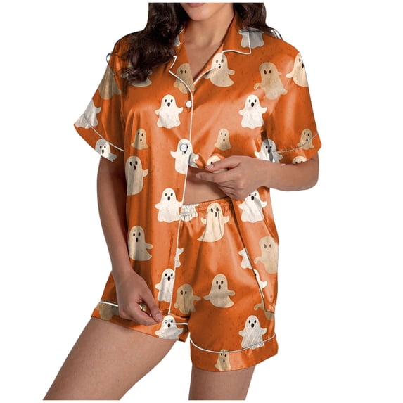 gibobby Women Halloween Fall Pajamas Cute Funny Pumpkin Skull Ghost Pjs(Gold,5XL)
