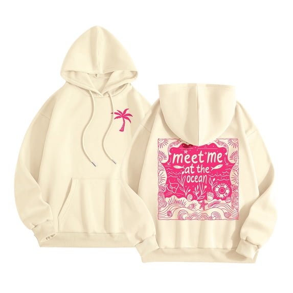 gibobby Women Solid Basic Fleece Letter Loose Hoodie Sweatshirt Long Sleeve Kangaroo Pocket Drop Shoulder Pullovers Top,S