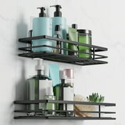 NIFFGAFF 2 Pack Shower Caddies Bathroom Organizer Shower Basket No Drilling Wall Mounted Shower Rack Black with Self-Adhesive Shower Bathroom Shelves for Soap and Shower Gel Stainless Steel