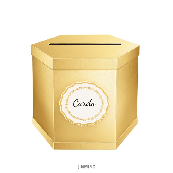 Wedding Card Box, Gold Card Receiving Box 12x10x10 Inches, Elegant Card Box Holder for Graduation, Birthday, Baby Shower, Engagement