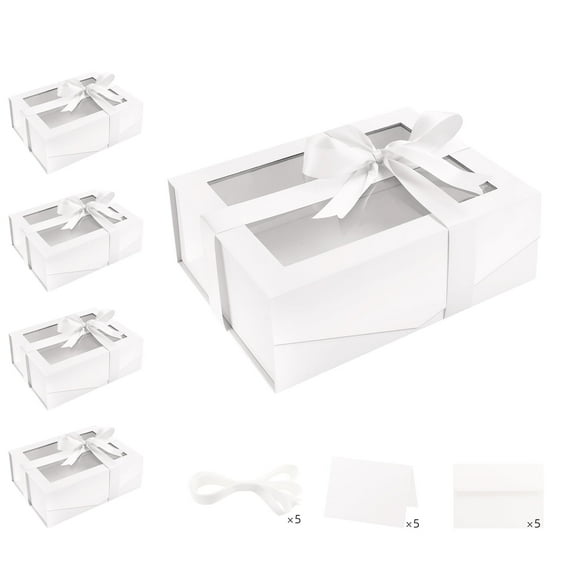White Gift Boxes with Window, 9x6.5x3.8 inches, Gift Boxes with Magnetic Lid for Present Contains Ribbon, Card, Bridesmaid Proposal Boxes(Glossy)