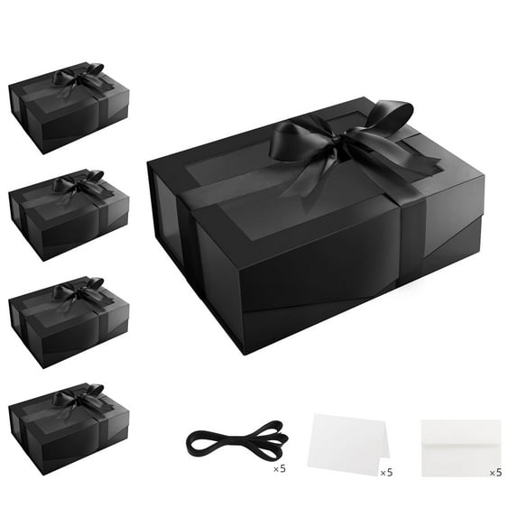 Black Gift Boxes with Window, 9x6.5x3.8 inch Gift Boxes with Magnetic Lid for Present Contains Ribbon, Card, Groomsman Proposal Boxes(Glossy)
