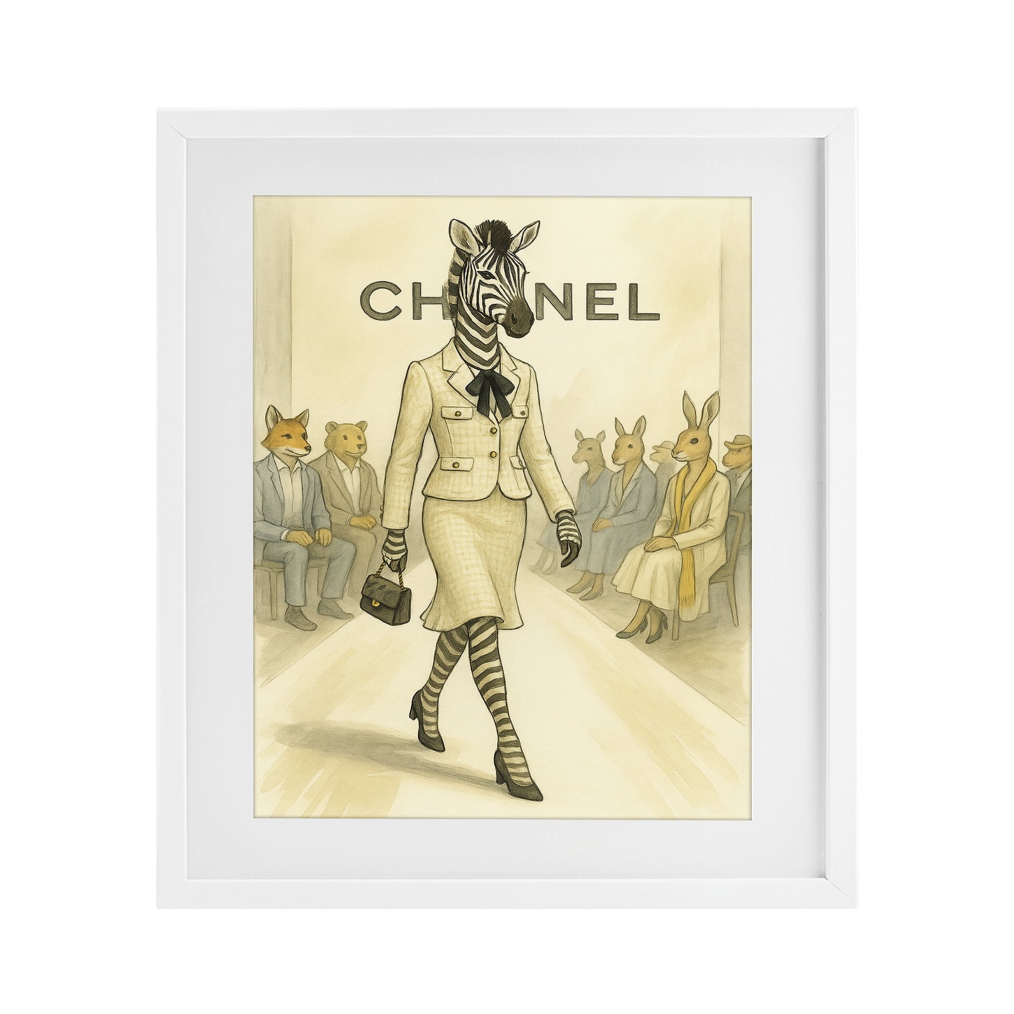 Stupell Industries Fashion Runway Zebra White Framed Print Under Glass, design by Grotto Studios