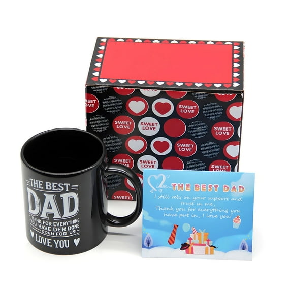 A gift set for dad, exquisite and fun Father's Day Christmas birthday gift ceramic cup, including gift box and greeting card, is the best gift for children to give to elders (11 ounces)black