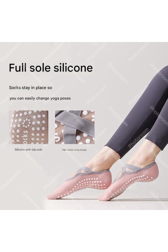 gifts for women-Orange Pink Cross Ribbon Non Slip Pilates Yoga Socks for Home Fitness