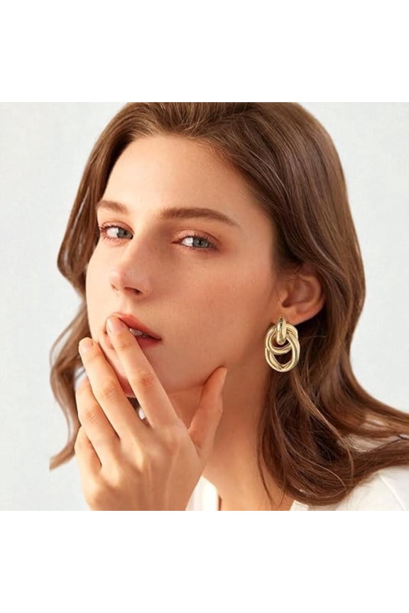 gifts for women-Trendy Geometric Link Drop Earrings Stylish Gold Dangle Jewelry for Women