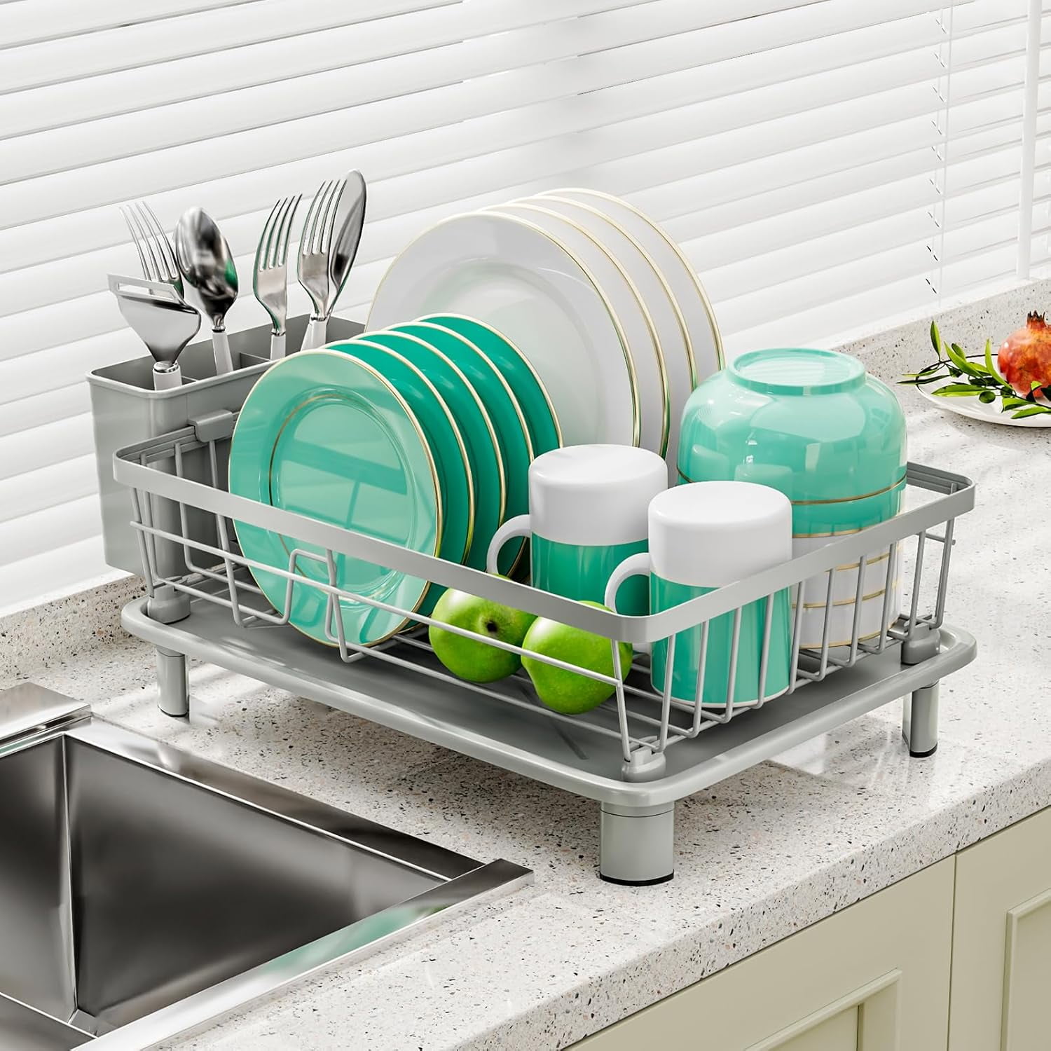 Herogo 2-Tier Dish Drying Rack Set With Drain Board – Large Countertop Organizer With Cup & Utensil Holders, Black - View #11