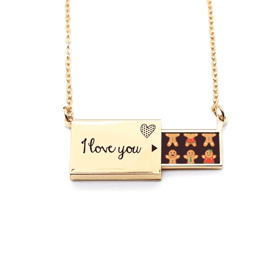 gingerbread cookie men mas letter envelope necklace pendant jewelry