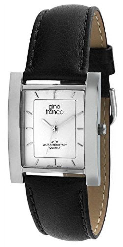 gino franco Men's 924BK Square Stainless Steel Genuine Leather Strap Watch