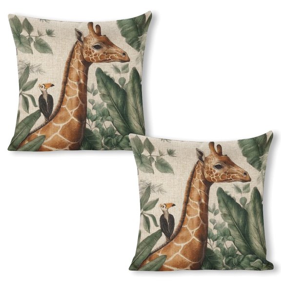 giraffe bird jungle Linen toss pillowcase decoration pillowcase gifting preferred 18x18 inch cushion cover 2 sets sofa pillowcase sofa bedroom living room car