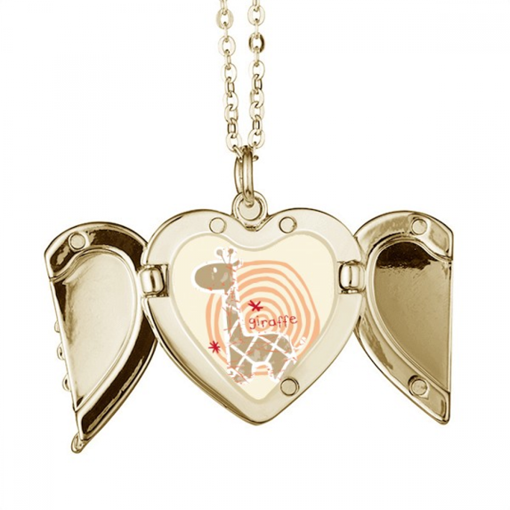 giraffe cartoon animal folded wings peach heart pendant necklace