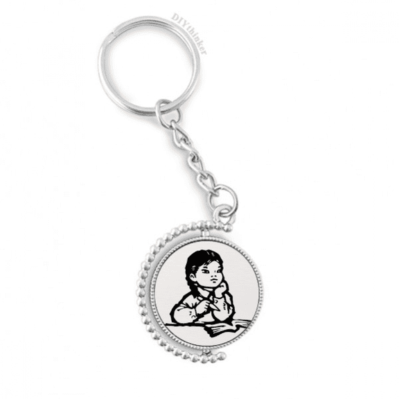 girl pen table black sketch patriotism rotatable keyholder disc accessories chain clip