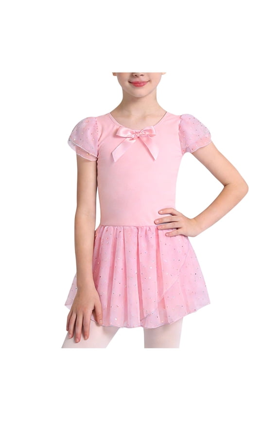 Toddler Girls 5T Two Piece Girl's Dancewear Girl Heart Back Long Sleeve Sequin Net Dress Practice Suit Two-Piece Set Skirt Set,3-12 Years