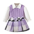 thumbnail image 1 of Toddler Dresses 2T-3T for Girl Girl's Spring School Style Long-Sleeved Inner Shirt + Sleeveless Sweater Vest and Plaid Striped Skirt Set,9 Month-3 Years, 1 of 9