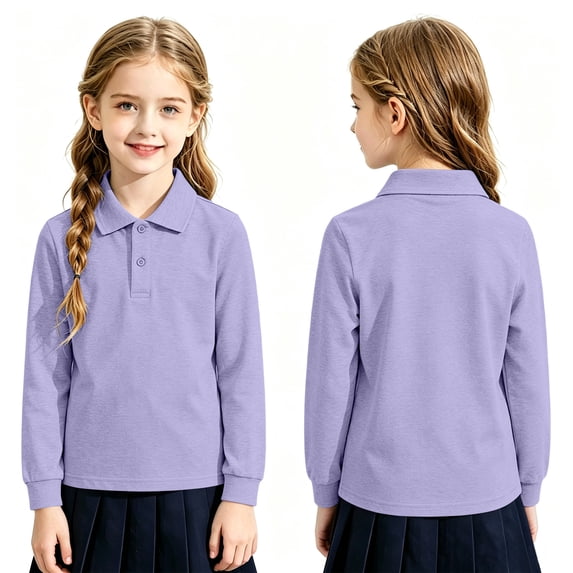 Girls Polo Kids School Uniform Collared Long Sleeve Tops Casual Athletic Breathable Golf Polo Shirts For Girls
