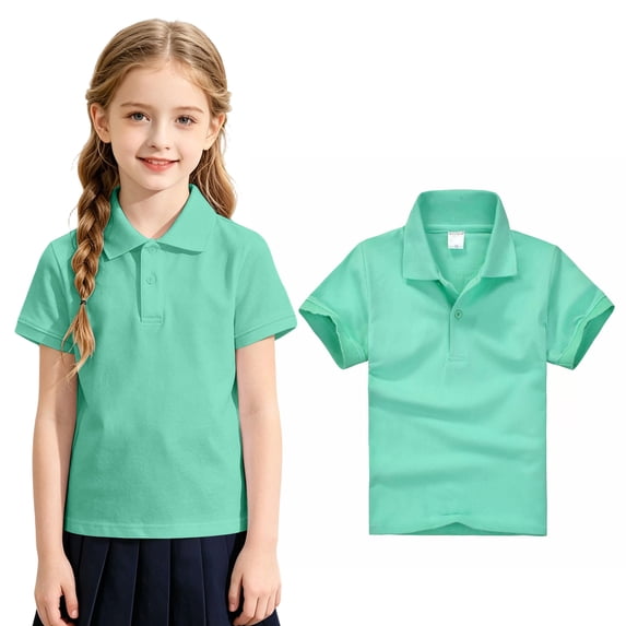 Girls Uniform Polo Shirts Kids School Uniform Collared Short Sleeve T Shirts Casual Breathable Button Up Shirts For Boys And Girls