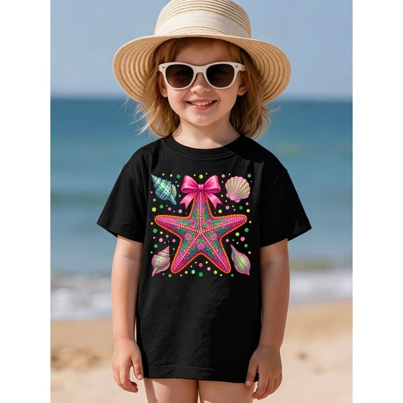 girls colorful shell print summer t shirt black white t shirt for kids 100 floral girls shirt graphic t shirts cute girls t shirt back to school daily school wear su