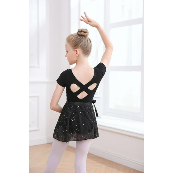 Girls Ballet Leotards with Removable Skirt Short Sleeve Ballet Dance Dress Outfit Kids Gymnastics Costume
