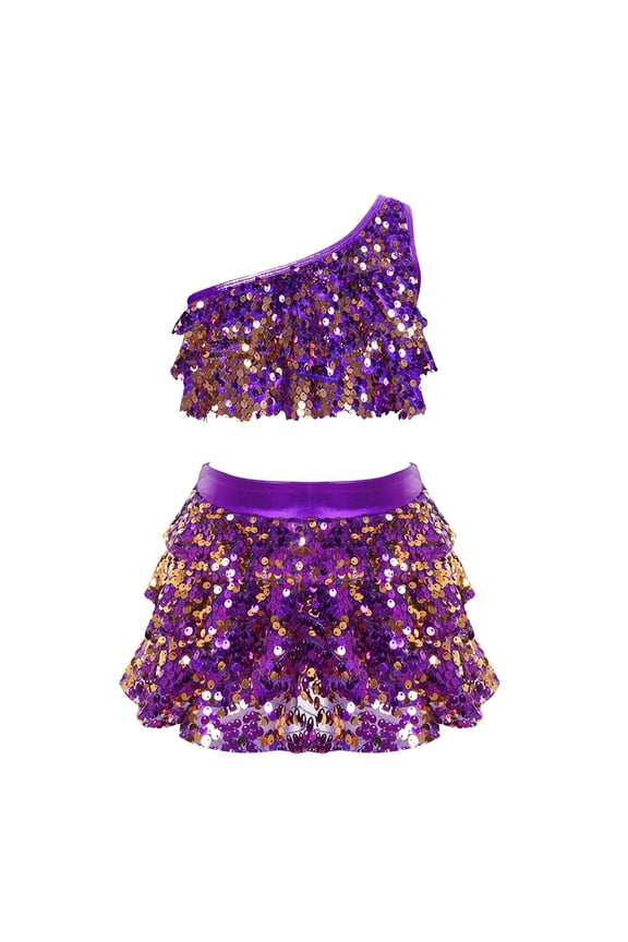 Outfits Girls Skirt Sets Size 10-12 Girls Skirt Set Hip-Hop Style Slanted Shoulder Tank Top Girl's Summer Solid Colors Casual One Shoulder Top Sequin Top and Skirt Two-Piece Set for Kids,2-14 Years