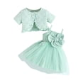 thumbnail image 1 of 6-9 Month Girl Clothes Girls Skirt Set Outfit Two Piece Set Of Girl's Solid Color Hollow Short Sleeved Jacket with Suspender Flower Mesh Dresses（6M-4Y）, 1 of 8