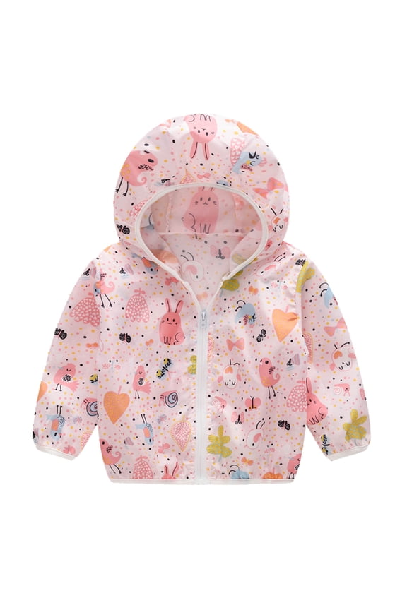 girls summer tops Toddler Boys Girls Sunscreen Jackets Printing Cartoon Hooded Outerwear Zipper Coats