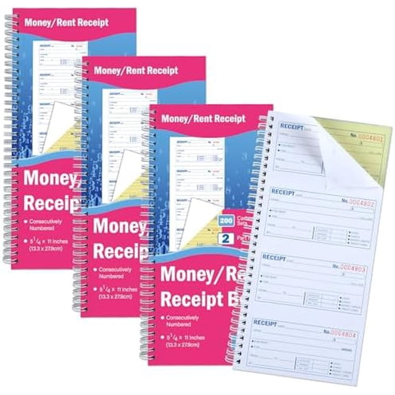gisgfim 4 Pads Money and Rent Receipt Book with Spiral Bound Rent Receipt Book with 2 Part Carbonless Copies 5-1/4 x 11 Inch Cash Receipt Book Business Money Petty Cash Receipt Book 200 Sets Per Book