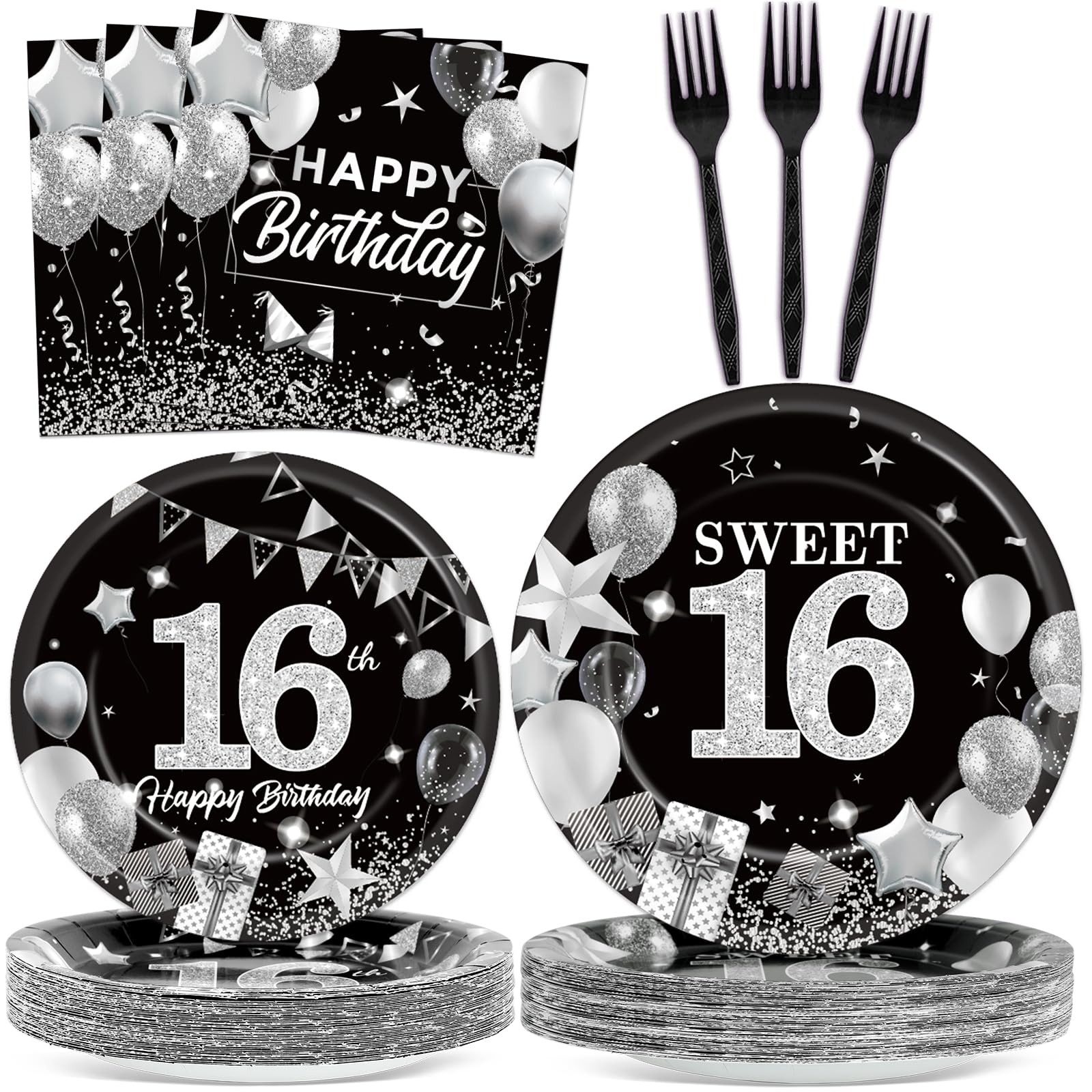 gisgfim 96Pcs 16th Birthday OIF8 Decorations Black and White Paper