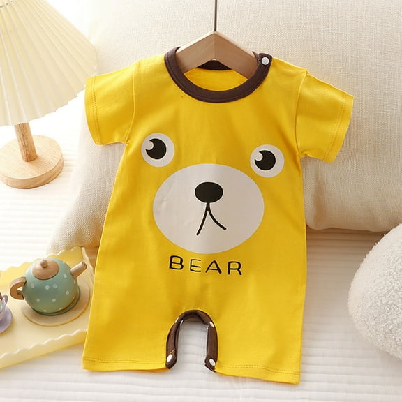 gjutow Newborn Baby Short Sleeve Bodysuit Cotton One-Piece Baby Clothes Short Sleeve Summer Cotton Jumpsuit Yellow B 66 on Clearance
