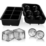 glacio Ice Cube Trays Silicone Combo Ice Molds - Set of 2, Sphere Ice Ball Maker with Lid & Large Square Molds, Reusable and BPA Free,,F133471