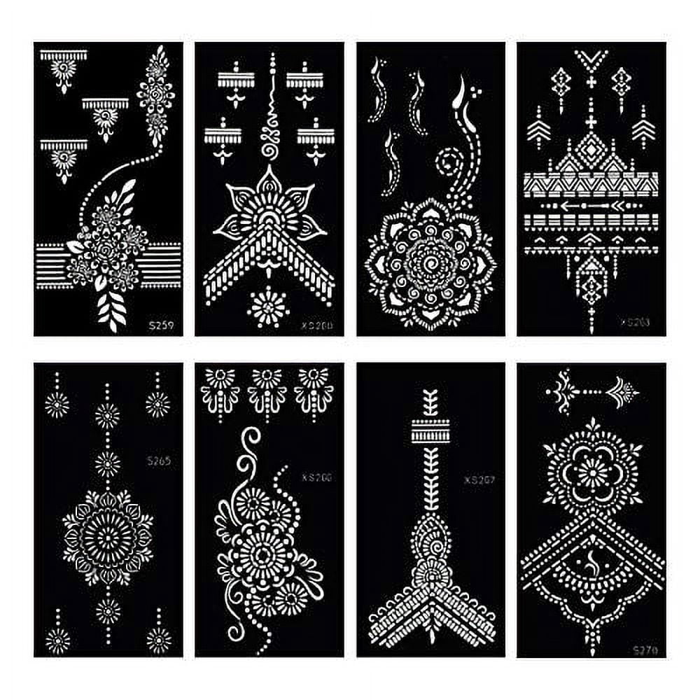 glaryyears Temporary Tattoo Stencil - 8 Sheets Henna Tattoo Template ...