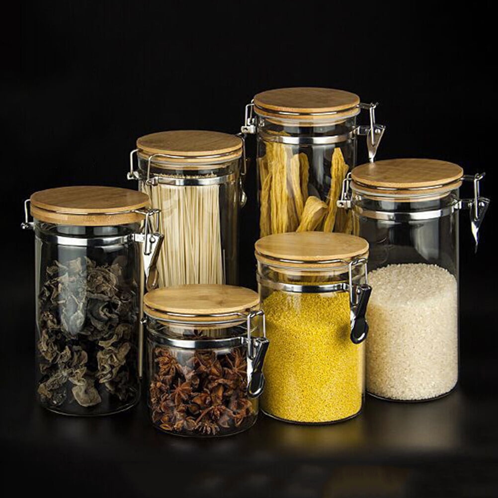 glass jar Stainless Steel Airtight Storage Jar with Clip Bamboo Lids