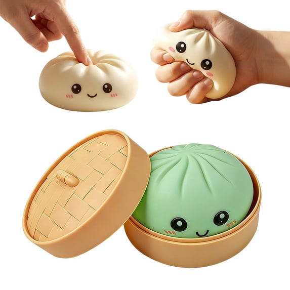 Glitter Dumpling Squishy Realistic Dumpling Model with Steamer Box, Soft TPR Decorative Squeeze Piece