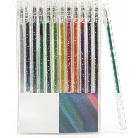 glitter gel pens,12 Colors Gel Pens for Coloring,Metallic Vibrant Sparkle Colorful Pen,Fine Tip Markers Colored Neon Gel Pens for Adult Coloring Books, Sparkle Pen, Gelly Roll Pens