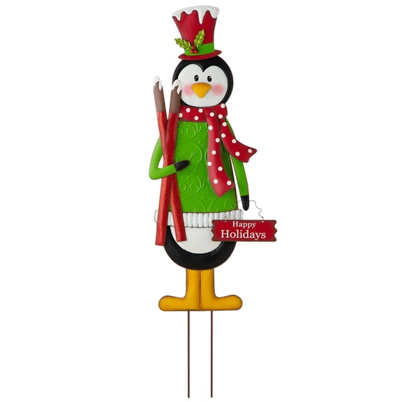glitzhome GH30554R1 Christmas Yard Signs Decorations Outdoor Metal Penguin Garden Stakes for Xmas Holiday