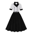 thumbnail image 1 of gljltg 1950s Dresses for Women Turndown Short Sleeved Black and White Striped Dress,Spring Summer Retro Audrey Hepburn Dresses Elegant A-line Swing Sliming Midi Dress, 1 of 9