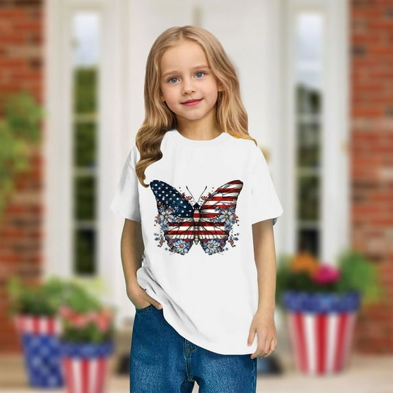 gljltg (3 - 10 Years) Boys' and Girls' Independence Day - Themed Printed Cotton Round - Neck Short - Sleeve T - Shirt, Soft Fabric, Great for Summer Parties