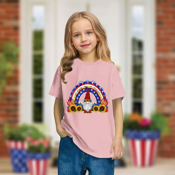 gljltg (3 - 10 Years) Boys' and Girls' Independence Day - Themed Printed Cotton Round - Neck Short - Sleeve T - Shirt, Soft Fabric, Great for Summer Parties