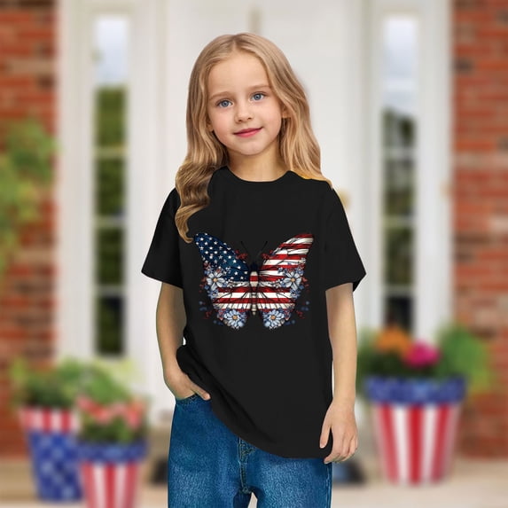 gljltg (3 - 10 Years) Boys' and Girls' Independence Day - Themed Printed Cotton Round - Neck Short - Sleeve T - Shirt, Soft Fabric, Great for Summer Parties